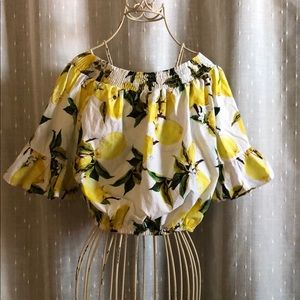 Off the shoulder lemon print top
